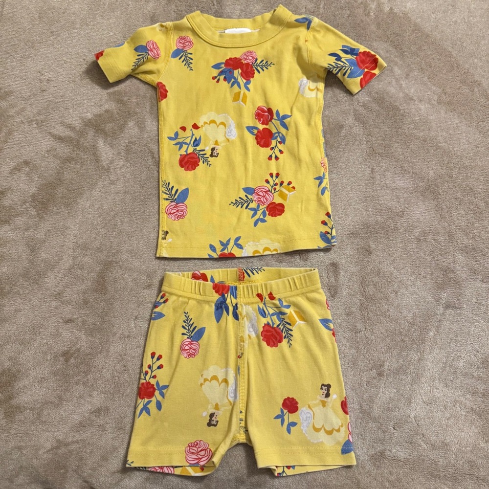 Hanna Andersson Disney Belle Organic Cotton Short Pajama Set Yellow Kids 4 100cm